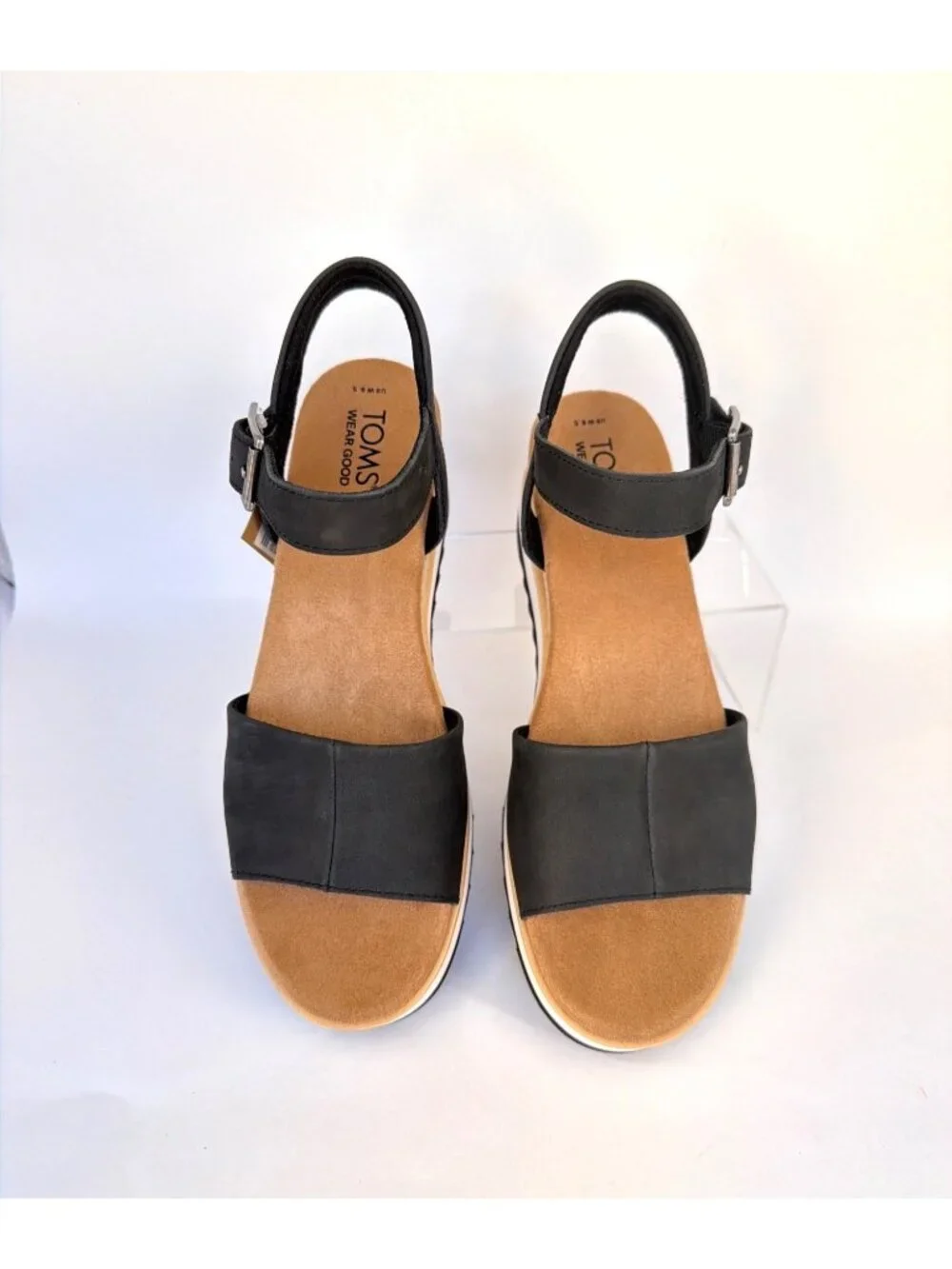 Toms Diana Wedge Sandals Black Heavy Canvas Women Size 8.5